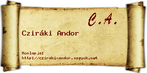 Cziráki Andor névjegykártya